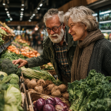 Активна людина похилого віку готує здорову їжу